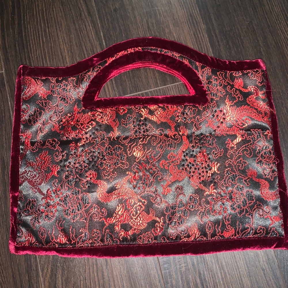ipa-nima red and black velvet purse